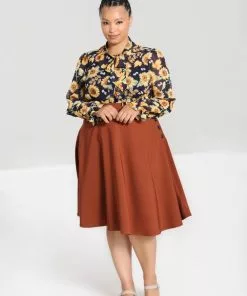 Hell Bunny Ravenwood 40's Swing Skirt Brown New In 10 Hell Bunny Ravenwood 40's Swing Skirt Brown New In