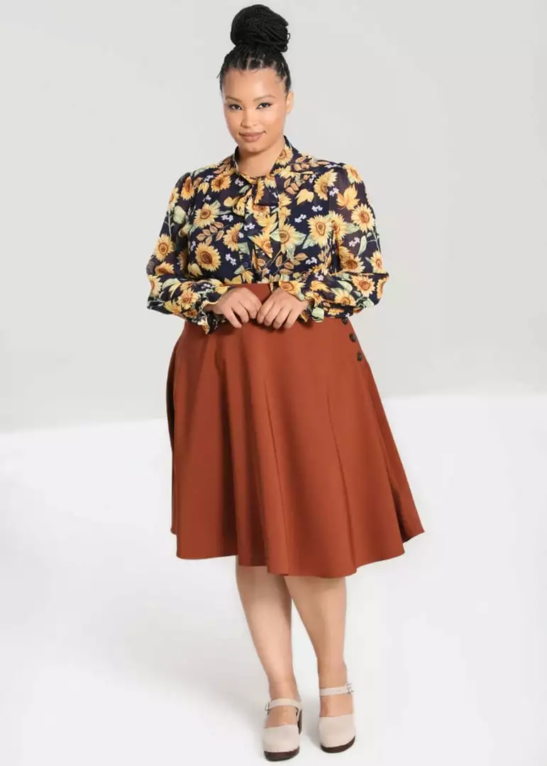 Hell Bunny Ravenwood 40's Swing Skirt Brown New In 5 Hell Bunny Ravenwood 40's Swing Skirt Brown New In