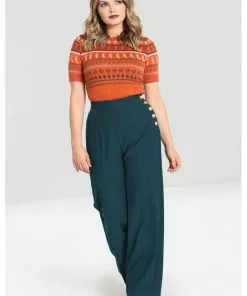 Hell Bunny Ginger 40's Swing Trosuers Petrol Blue New In