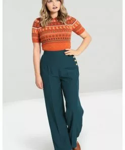 Hell Bunny Ginger 40's Swing Trosuers Petrol Blue New In 12 Hell Bunny Ginger 40's Swing Trosuers Petrol Blue New In