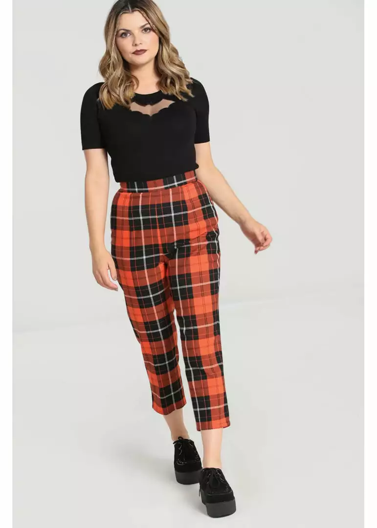 Hell Bunny Clementine Tartan 60's Trousers Orange New In 4 Hell Bunny Clementine Tartan 60's Trousers Orange New In