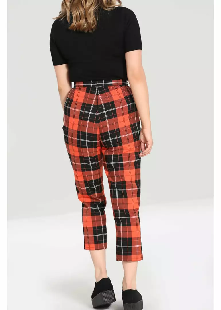 Hell Bunny Clementine Tartan 60's Trousers Orange New In 7 Hell Bunny Clementine Tartan 60's Trousers Orange New In