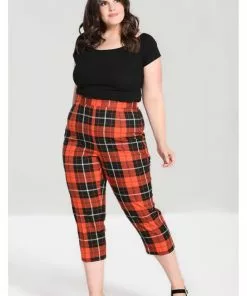 Hell Bunny Clementine Tartan 60's Trousers Orange New In 10 Hell Bunny Clementine Tartan 60's Trousers Orange New In
