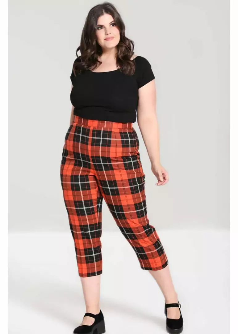 Hell Bunny Clementine Tartan 60's Trousers Orange New In 5 Hell Bunny Clementine Tartan 60's Trousers Orange New In