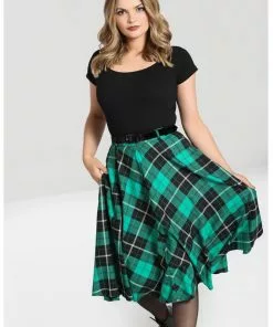New In Hell Bunny Beryl Tartan 50's Swing Skirt Green 17 New In Hell Bunny Beryl Tartan 50's Swing Skirt Green