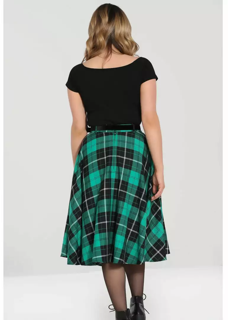 New In Hell Bunny Beryl Tartan 50's Swing Skirt Green 8 New In Hell Bunny Beryl Tartan 50's Swing Skirt Green