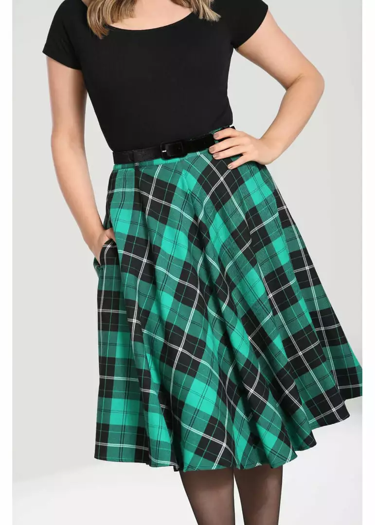 New In Hell Bunny Beryl Tartan 50's Swing Skirt Green 4 New In Hell Bunny Beryl Tartan 50's Swing Skirt Green
