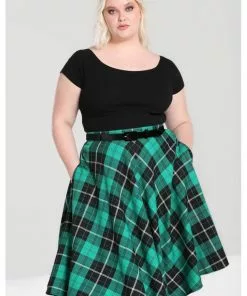 New In Hell Bunny Beryl Tartan 50's Swing Skirt Green 13 New In Hell Bunny Beryl Tartan 50's Swing Skirt Green