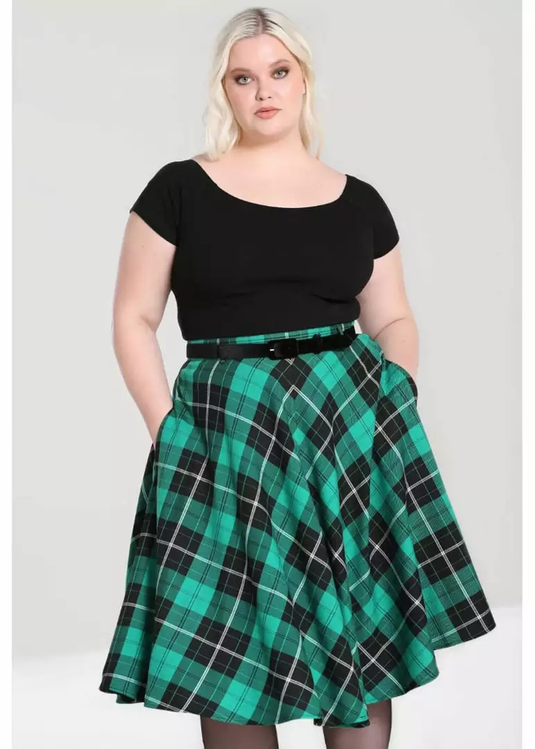 New In Hell Bunny Beryl Tartan 50's Swing Skirt Green 5 New In Hell Bunny Beryl Tartan 50's Swing Skirt Green