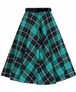 New In Hell Bunny Beryl Tartan 50's Swing Skirt Green