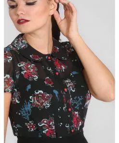 Hell Bunny Poseidon 60's Blouse Black