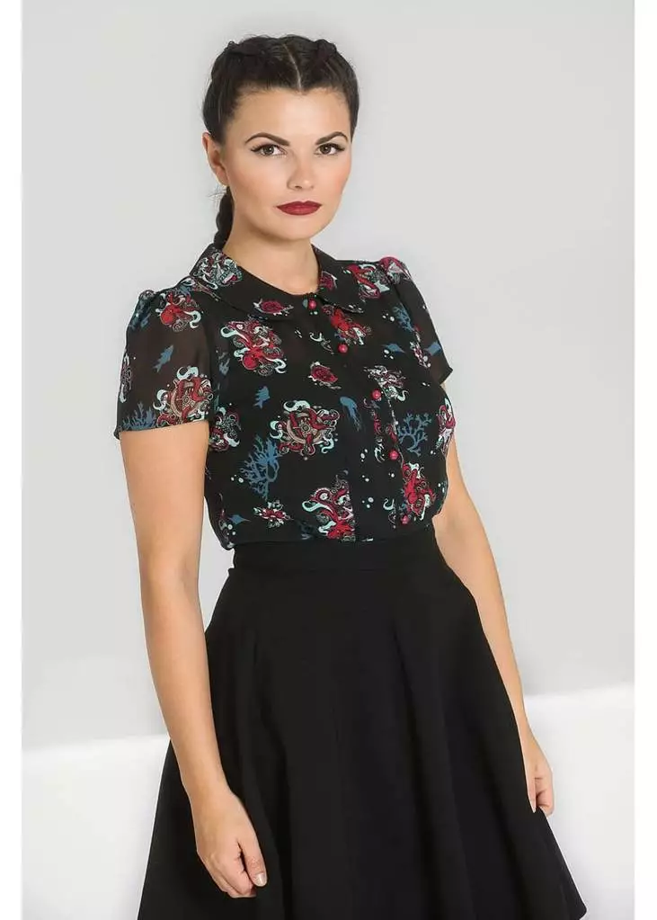 Hell Bunny Poseidon 60's Blouse Black 6 Hell Bunny Poseidon 60's Blouse Black