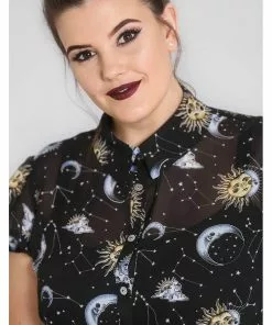 Hell Bunny Solaris Sun & Moon 70's Blouse Black New In 17 Hell Bunny Solaris Sun & Moon 70's Blouse Black New In