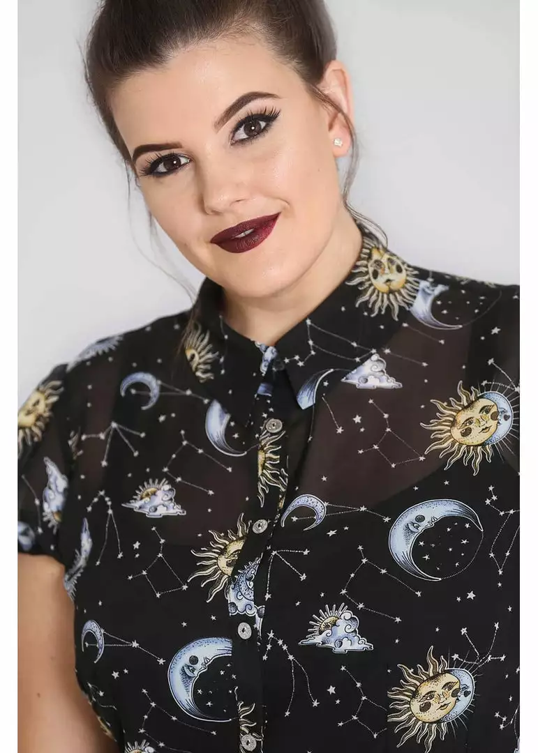 Hell Bunny Solaris Sun & Moon 70's Blouse Black New In 10 Hell Bunny Solaris Sun & Moon 70's Blouse Black New In