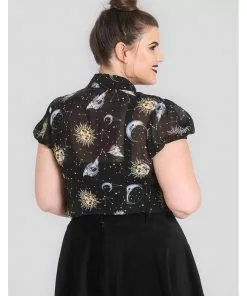 Hell Bunny Solaris Sun & Moon 70's Blouse Black New In 14 Hell Bunny Solaris Sun & Moon 70's Blouse Black New In