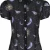 Hell Bunny Solaris Sun & Moon 70's Blouse Black New In