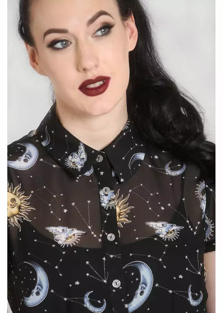 Hell Bunny Solaris Sun & Moon 70's Blouse Black New In 4 Hell Bunny Solaris Sun & Moon 70's Blouse Black New In