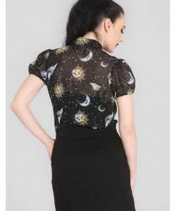 Hell Bunny Solaris Sun & Moon 70's Blouse Black New In 16 Hell Bunny Solaris Sun & Moon 70's Blouse Black New In