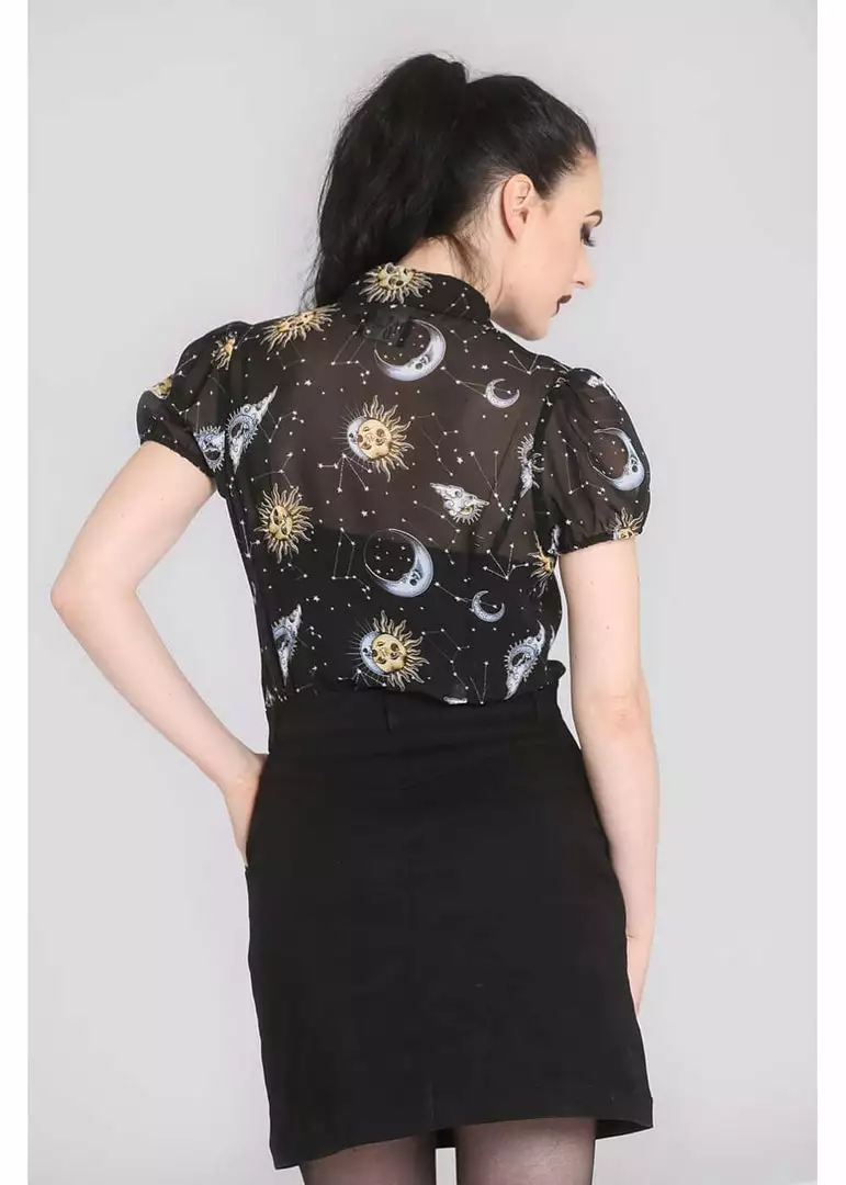 Hell Bunny Solaris Sun & Moon 70's Blouse Black New In 9 Hell Bunny Solaris Sun & Moon 70's Blouse Black New In