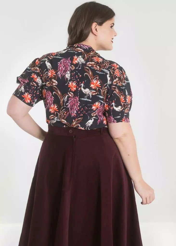 New In Hell Bunny Heron Birds 40's Blouse Black 8 New In Hell Bunny Heron Birds 40's Blouse Black