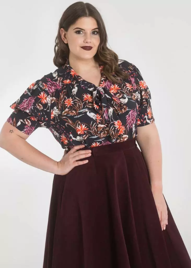 New In Hell Bunny Heron Birds 40's Blouse Black 7 New In Hell Bunny Heron Birds 40's Blouse Black