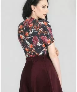 New In Hell Bunny Heron Birds 40's Blouse Black 11 New In Hell Bunny Heron Birds 40's Blouse Black