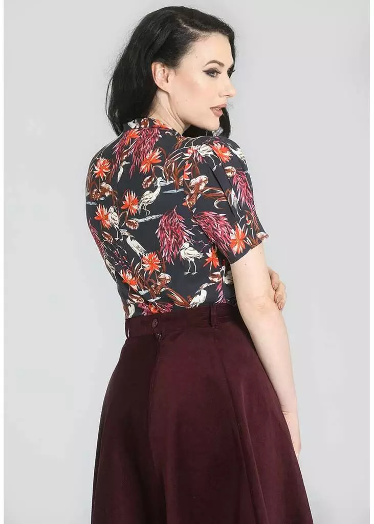 New In Hell Bunny Heron Birds 40's Blouse Black 6 New In Hell Bunny Heron Birds 40's Blouse Black