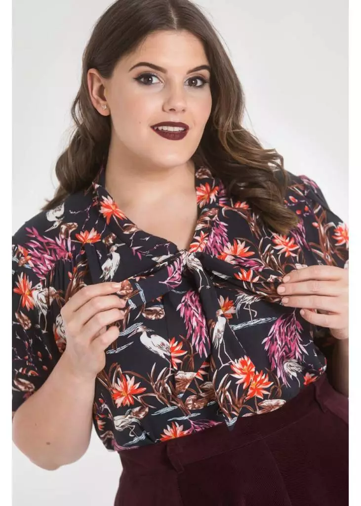 New In Hell Bunny Heron Birds 40's Blouse Black 4 New In Hell Bunny Heron Birds 40's Blouse Black