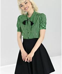 Hell Bunny Humbug 40's Blouse Black Green 13 Hell Bunny Humbug 40's Blouse Black Green