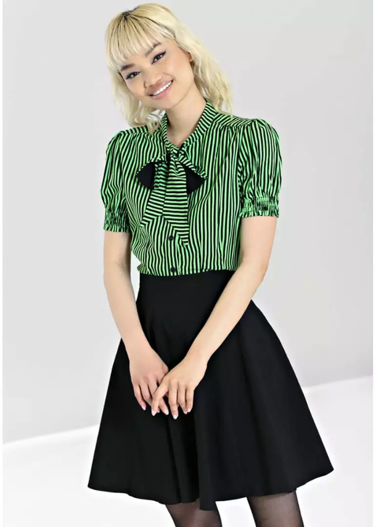 Hell Bunny Humbug 40's Blouse Black Green 7 Hell Bunny Humbug 40's Blouse Black Green