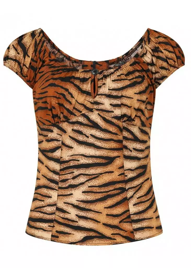 Hell Bunny Tora Tiger 50's Top Brown New In 3 Hell Bunny Tora Tiger 50's Top Brown New In