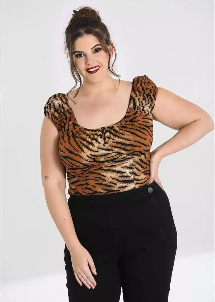 Hell Bunny Tora Tiger 50's Top Brown New In 5 Hell Bunny Tora Tiger 50's Top Brown New In