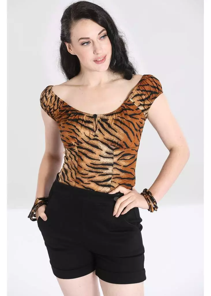 Hell Bunny Tora Tiger 50's Top Brown New In 6 Hell Bunny Tora Tiger 50's Top Brown New In