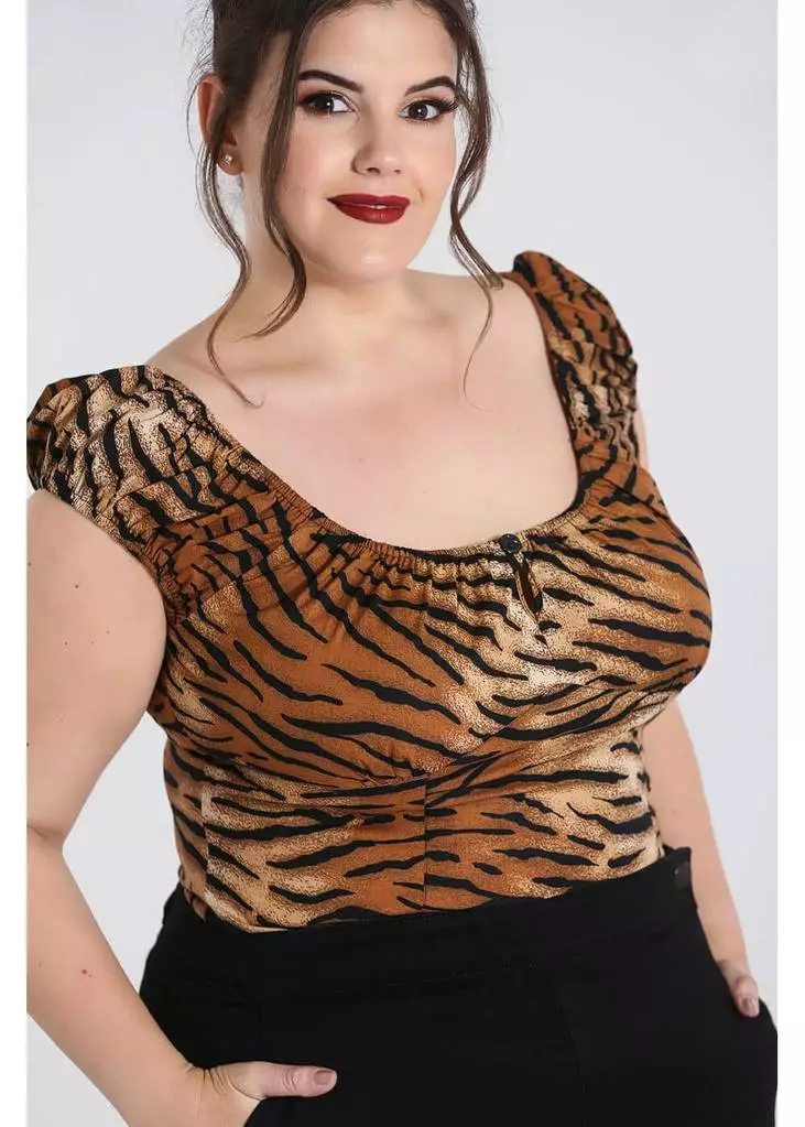 Hell Bunny Tora Tiger 50's Top Brown New In 7 Hell Bunny Tora Tiger 50's Top Brown New In