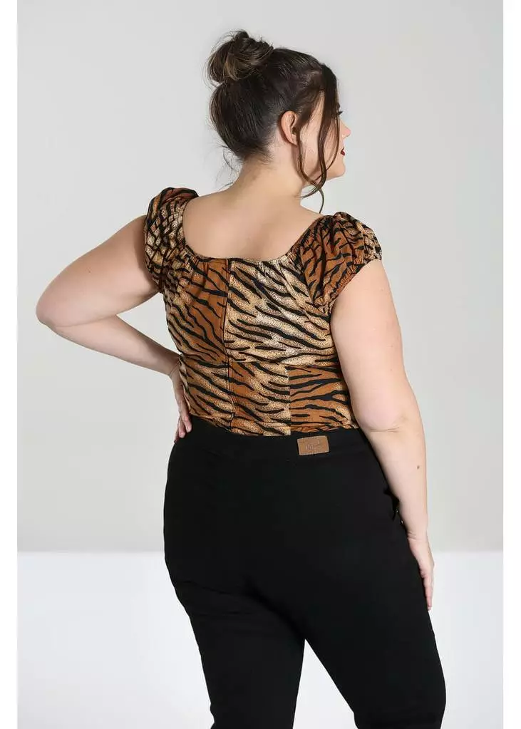 Hell Bunny Tora Tiger 50's Top Brown New In 9 Hell Bunny Tora Tiger 50's Top Brown New In