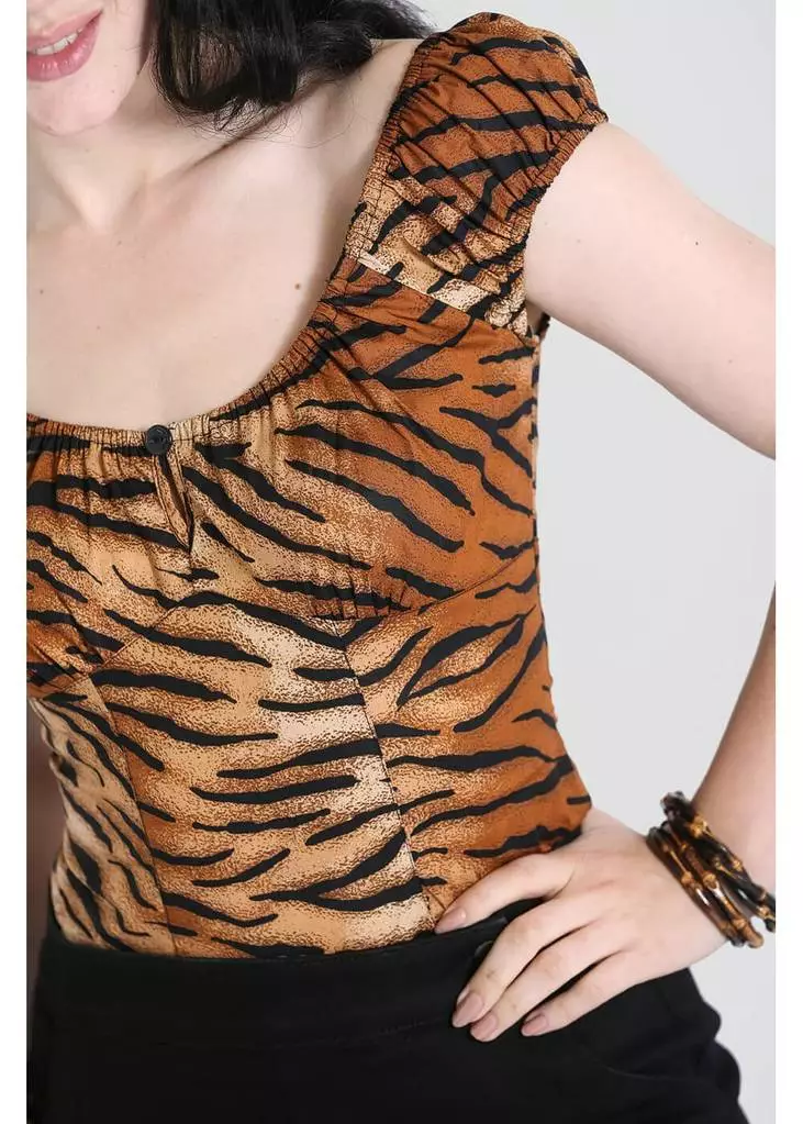 Hell Bunny Tora Tiger 50's Top Brown New In 11 Hell Bunny Tora Tiger 50's Top Brown New In