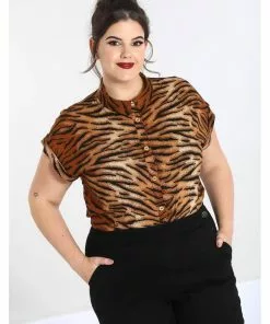 Hell Bunny Tora Tiger 40's Shirt Brown New In