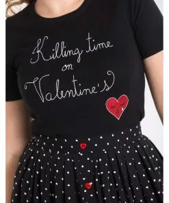 Hell Bunny Non Valentine Heart 60's Top Black New In