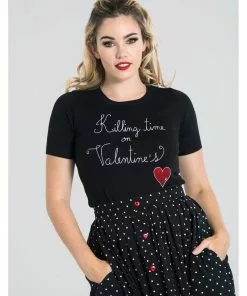 Hell Bunny Non Valentine Heart 60's Top Black New In