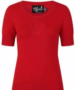 New In Hell Bunny Heart 60's Top Red