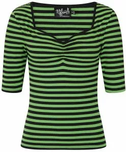 New In Hell Bunny Warlock Striped 60's Top Black Green
