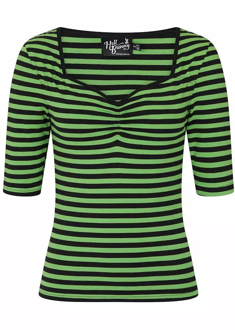 New In Hell Bunny Warlock Striped 60's Top Black Green 3 New In Hell Bunny Warlock Striped 60's Top Black Green
