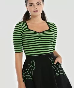 New In Hell Bunny Warlock Striped 60's Top Black Green 8 New In Hell Bunny Warlock Striped 60's Top Black Green