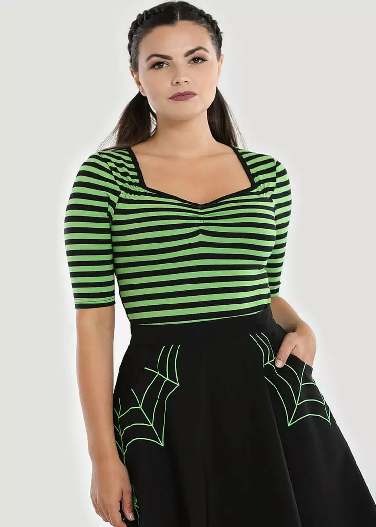 New In Hell Bunny Warlock Striped 60's Top Black Green 4 New In Hell Bunny Warlock Striped 60's Top Black Green