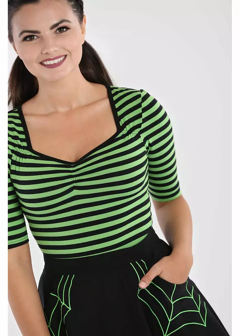 New In Hell Bunny Warlock Striped 60's Top Black Green 5 New In Hell Bunny Warlock Striped 60's Top Black Green