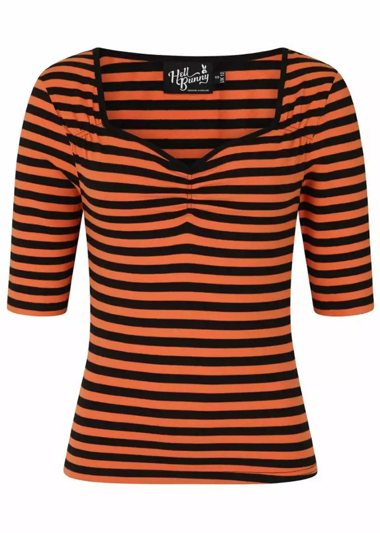 New In Hell Bunny Warlock Striped 60's Top Black Orange 3 New In Hell Bunny Warlock Striped 60's Top Black Orange