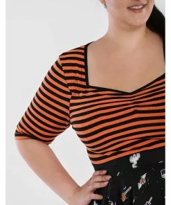 New In Hell Bunny Warlock Striped 60's Top Black Orange 11 New In Hell Bunny Warlock Striped 60's Top Black Orange