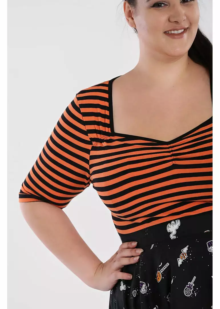 New In Hell Bunny Warlock Striped 60's Top Black Orange 5 New In Hell Bunny Warlock Striped 60's Top Black Orange