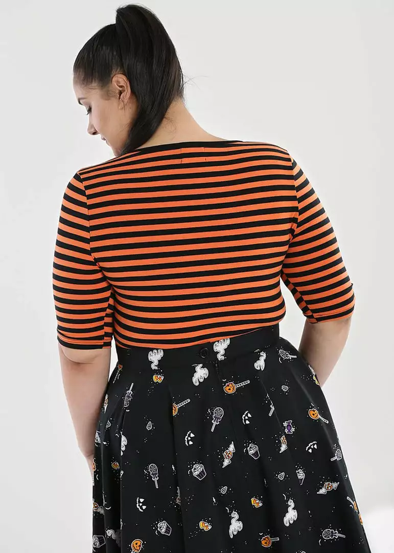 New In Hell Bunny Warlock Striped 60's Top Black Orange 8 New In Hell Bunny Warlock Striped 60's Top Black Orange