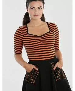 New In Hell Bunny Warlock Striped 60's Top Black Orange